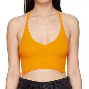RAG & BONE Soleil Cotton Rib Bra Crop Top S T-Back Strap Deep Yellow EUC B25